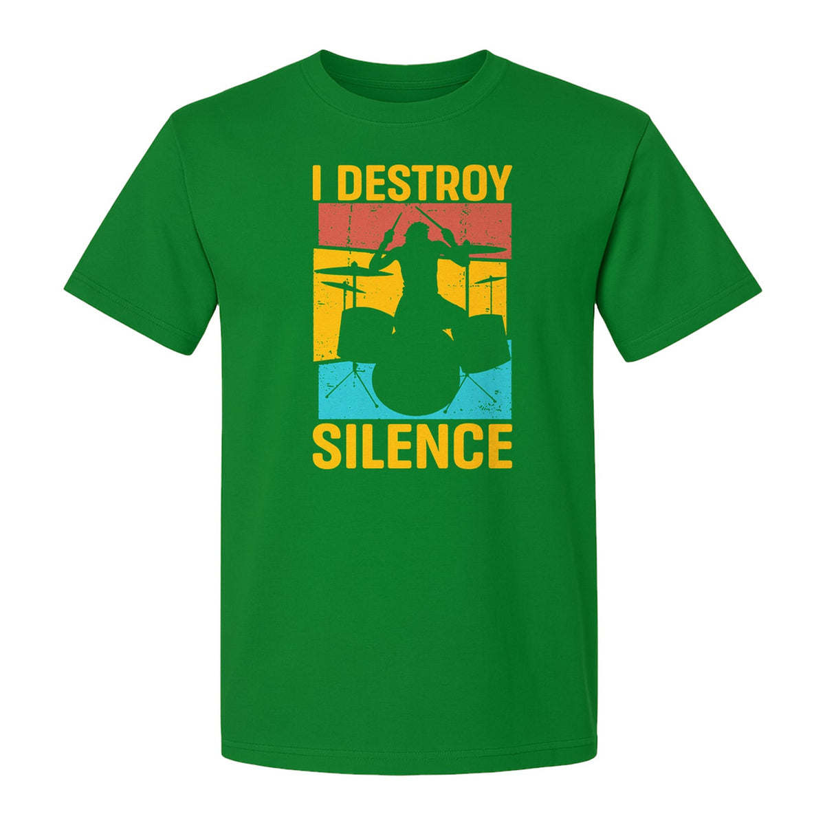 Drummer T-Shirt, I Destroy Silence Vintage Drum Set Graphic Gift for Musicians and Percussionists