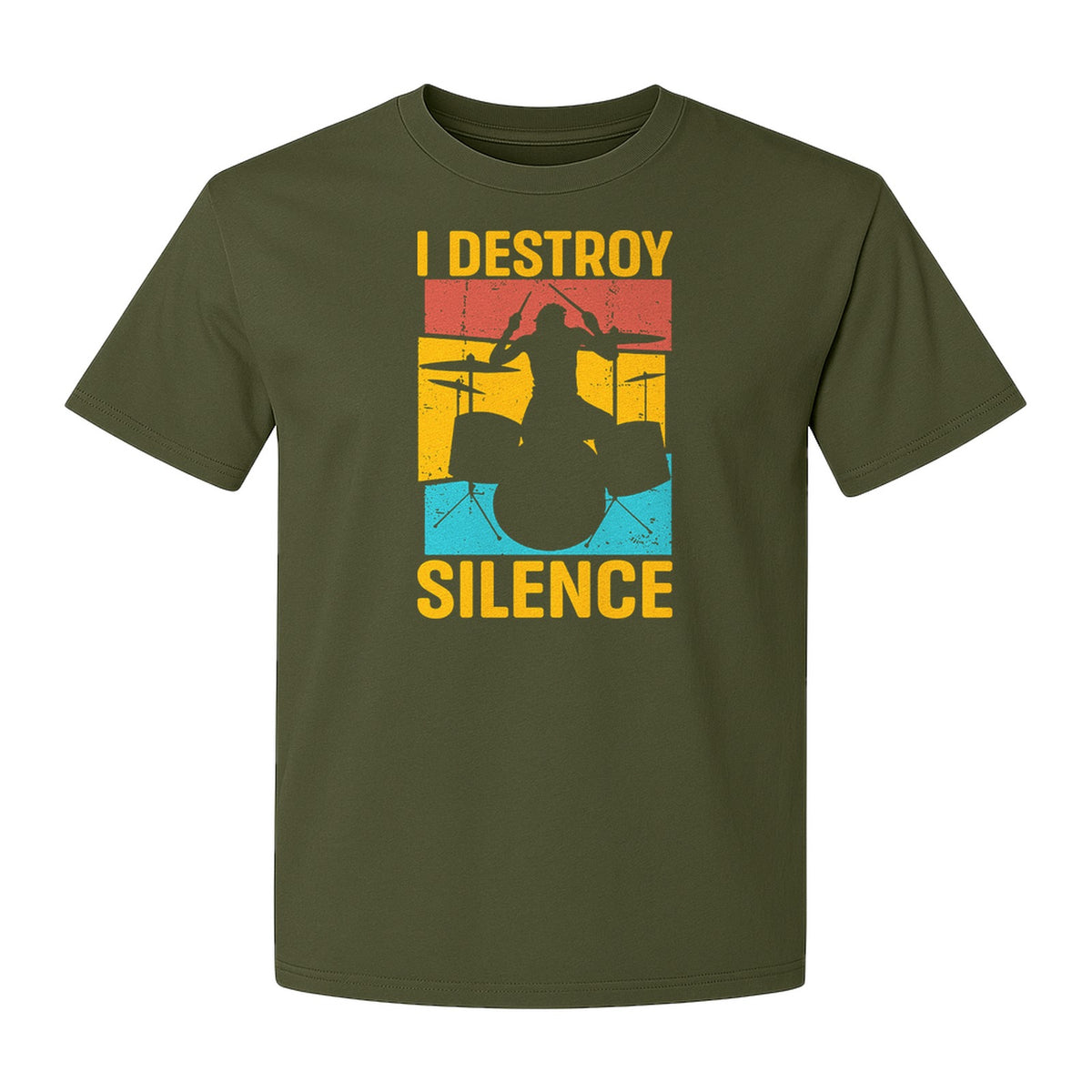 Drummer T-Shirt, I Destroy Silence Vintage Drum Set Graphic Gift for Musicians and Percussionists