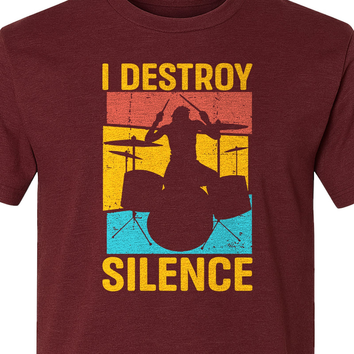Drummer T-Shirt, I Destroy Silence Vintage Drum Set Graphic Gift for Musicians and Percussionists