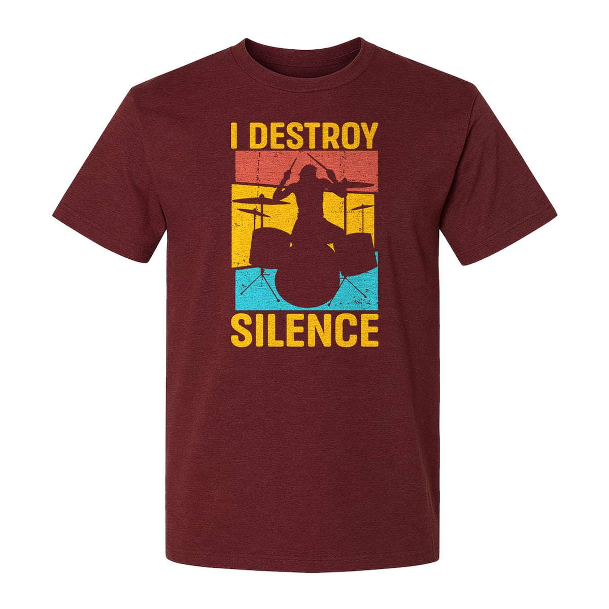 Drummer T-Shirt, I Destroy Silence Vintage Drum Set Graphic Gift for Musicians and Percussionists