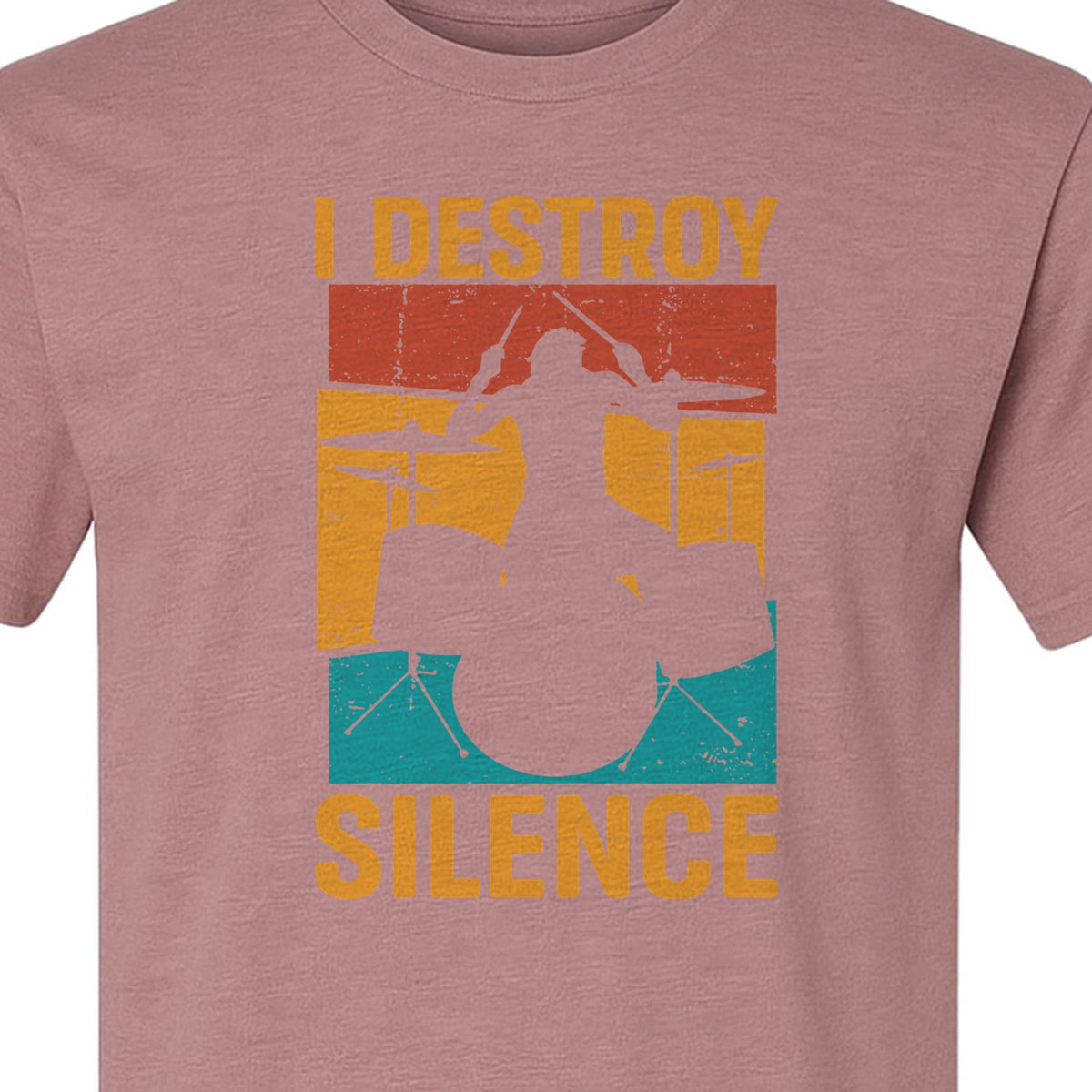 Drummer T-Shirt, I Destroy Silence Vintage Drum Set Graphic Gift for Musicians and Percussionists