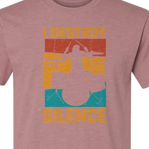 Drummer T-Shirt, I Destroy Silence Vintage Drum Set Graphic Gift for Musicians and Percussionists