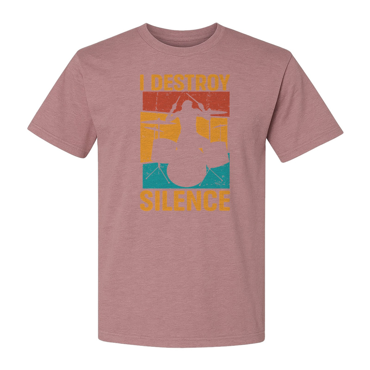 Drummer T-Shirt, I Destroy Silence Vintage Drum Set Graphic Gift for Musicians and Percussionists
