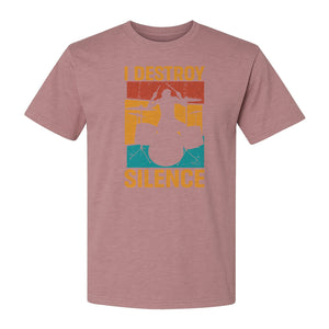 Drummer T-Shirt, I Destroy Silence Vintage Drum Set Graphic Gift for Musicians and Percussionists