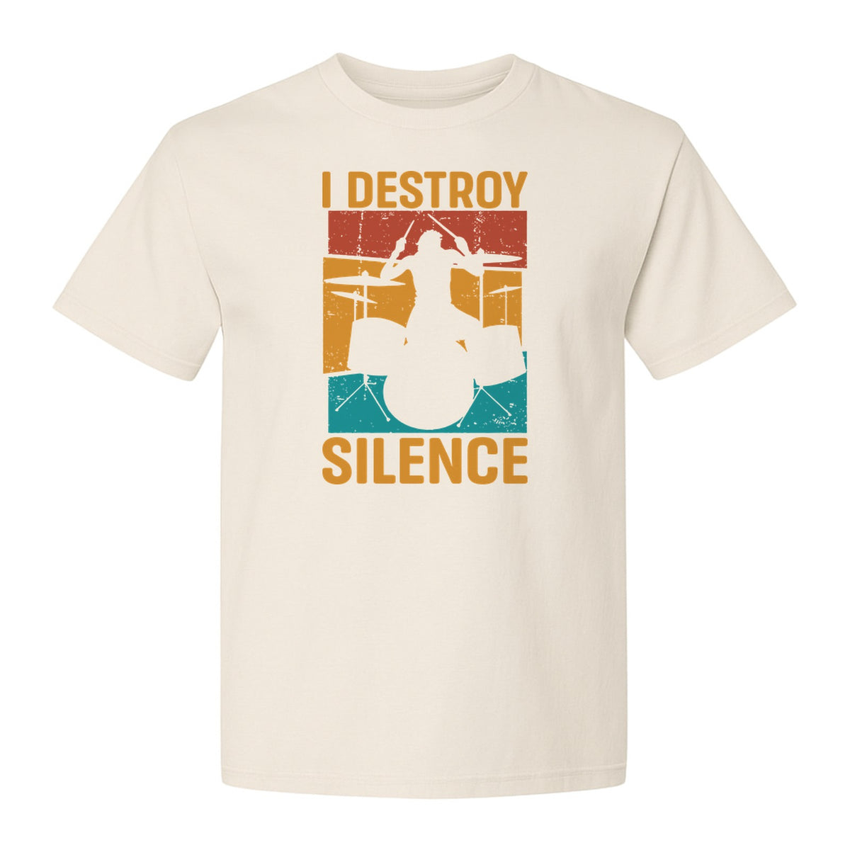 Drummer T-Shirt, I Destroy Silence Vintage Drum Set Graphic Gift for Musicians and Percussionists