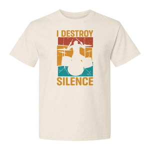 Drummer T-Shirt, I Destroy Silence Vintage Drum Set Graphic Gift for Musicians and Percussionists