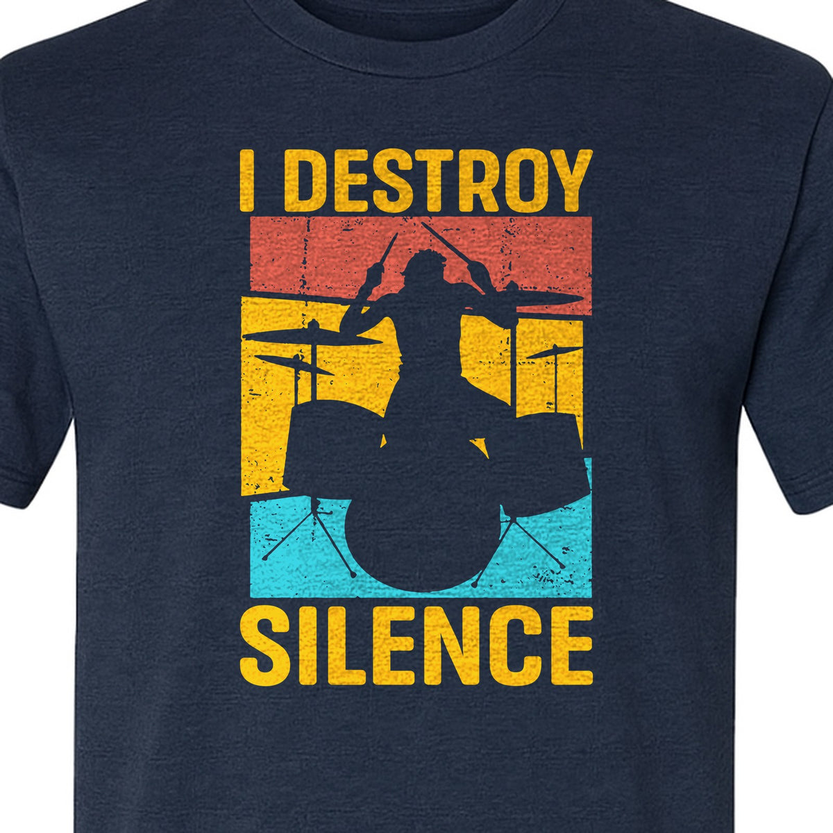 Drummer T-Shirt, I Destroy Silence Vintage Drum Set Graphic Gift for Musicians and Percussionists