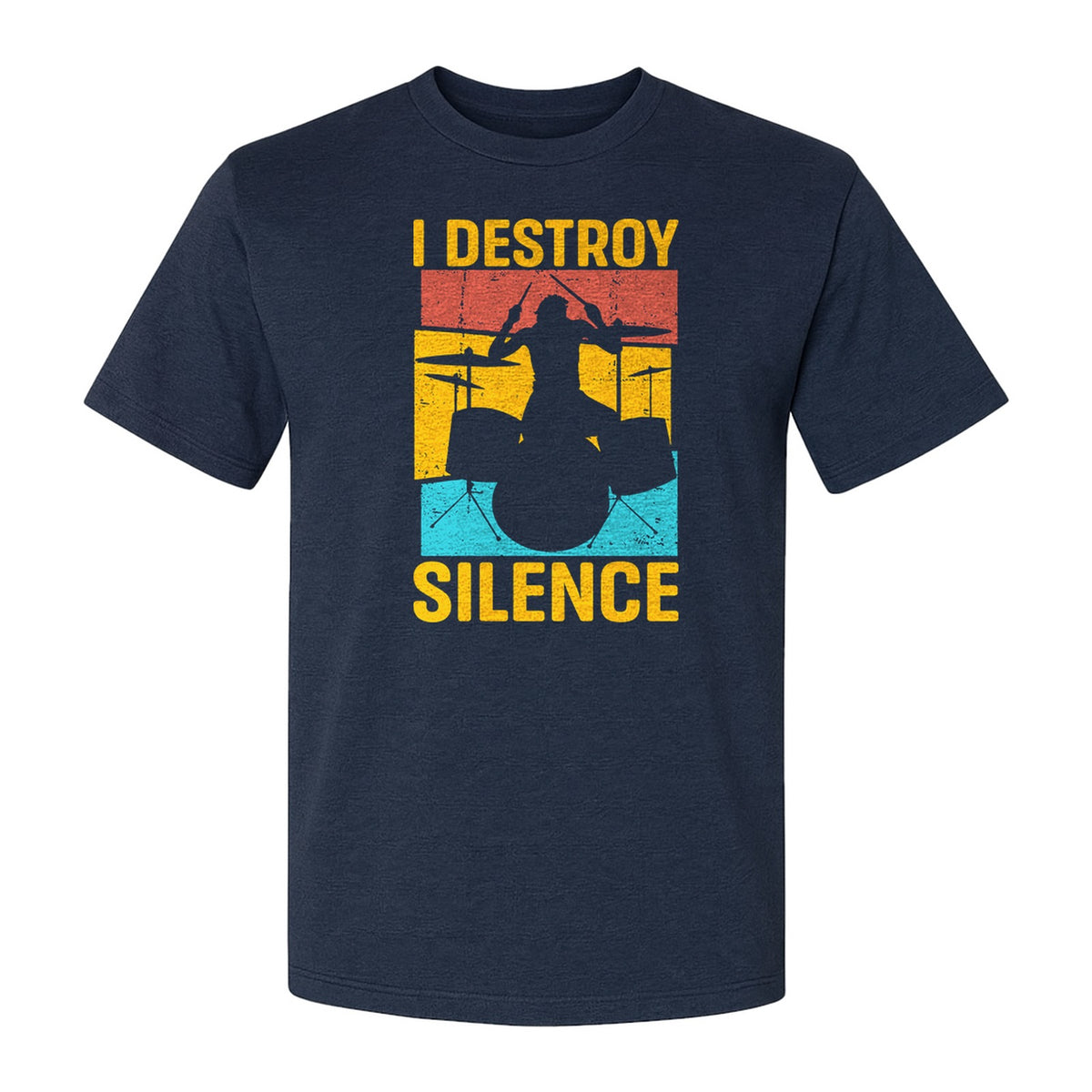 Drummer T-Shirt, I Destroy Silence Vintage Drum Set Graphic Gift for Musicians and Percussionists