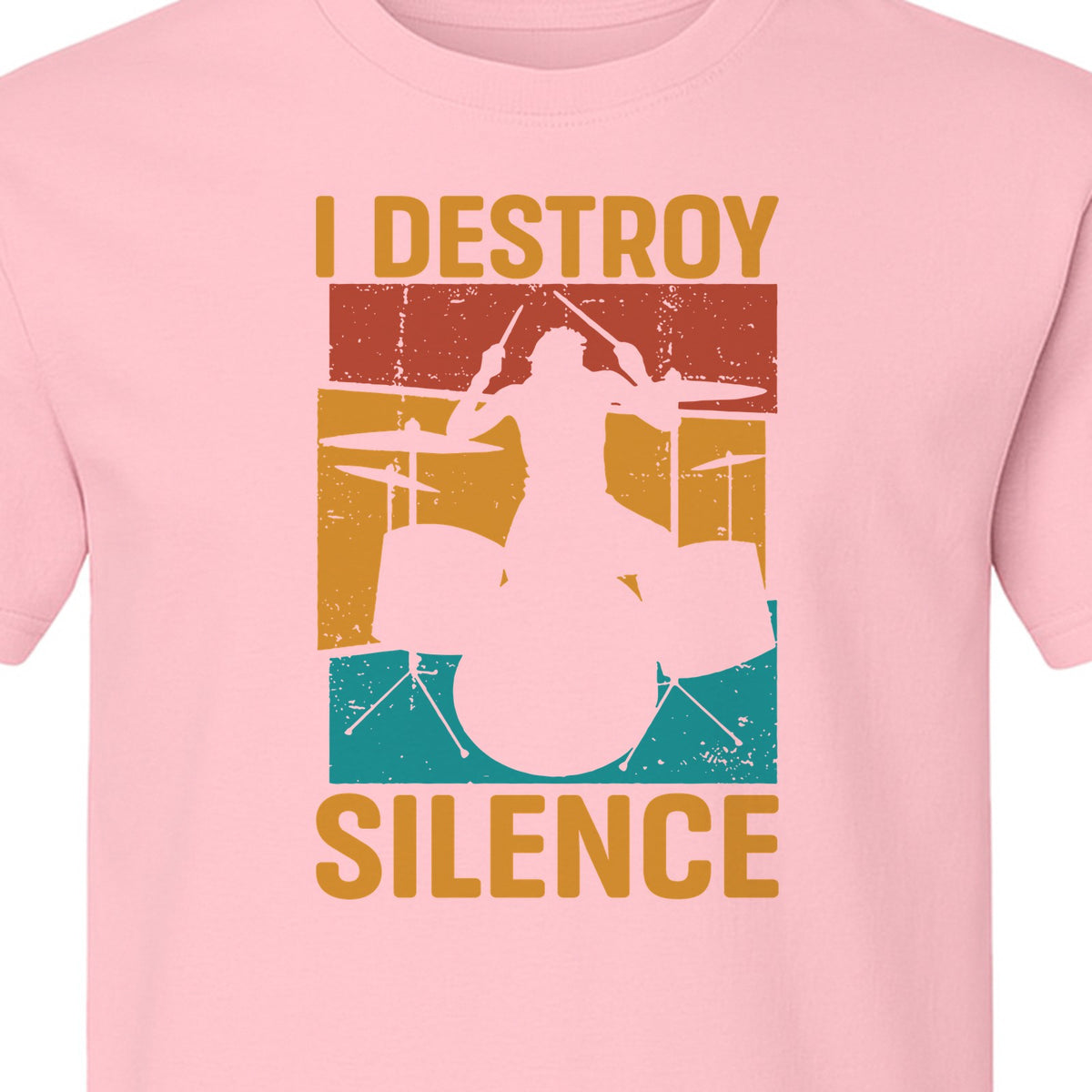Drummer T-Shirt, I Destroy Silence Vintage Drum Set Graphic Gift for Musicians and Percussionists