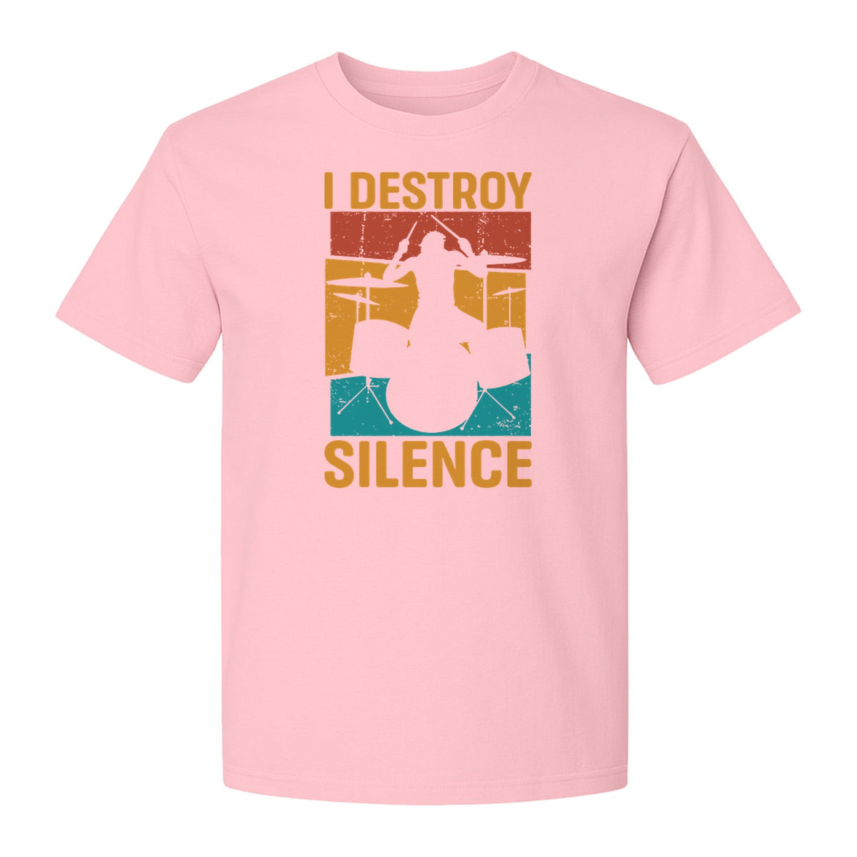 Drummer T-Shirt, I Destroy Silence Vintage Drum Set Graphic Gift for Musicians and Percussionists