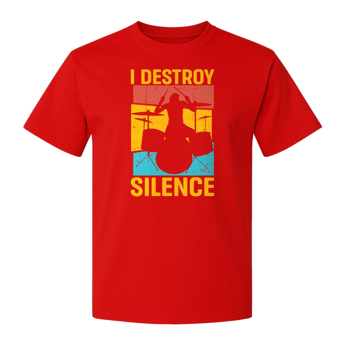 Drummer T-Shirt, I Destroy Silence Vintage Drum Set Graphic Gift for Musicians and Percussionists