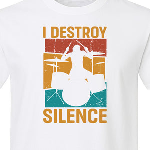Drummer T-Shirt, I Destroy Silence Vintage Drum Set Graphic Gift for Musicians and Percussionists