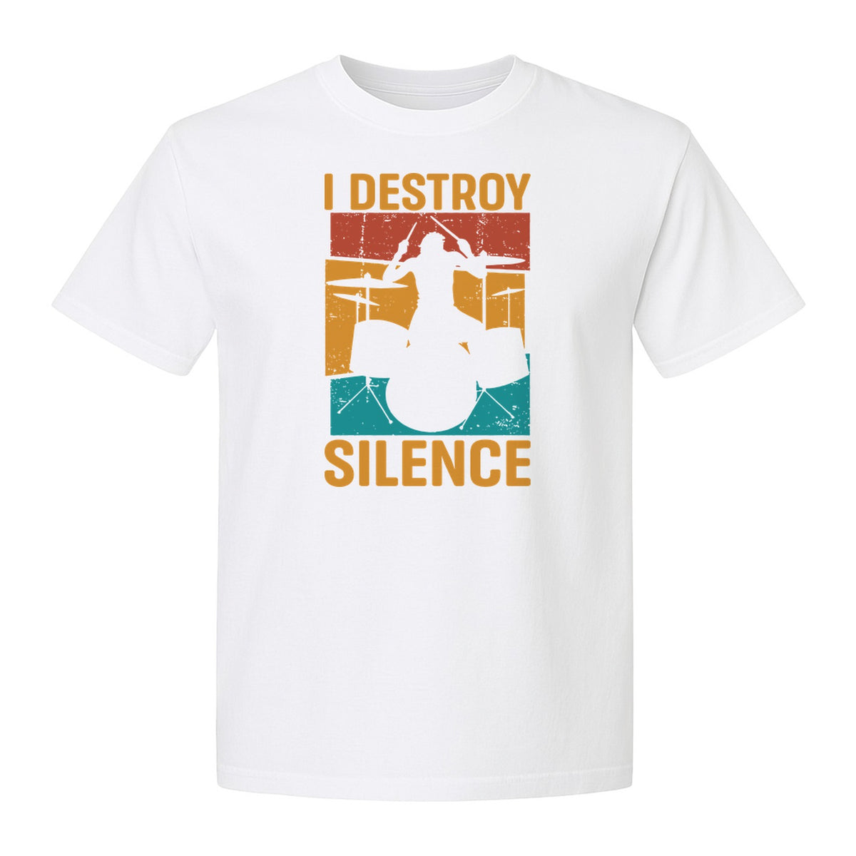 Drummer T-Shirt, I Destroy Silence Vintage Drum Set Graphic Gift for Musicians and Percussionists