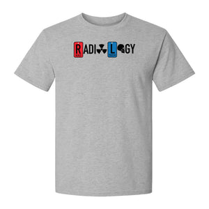 Radiology Tech T-Shirt, Red Rad and Blue Tile Lettering Design for Medical Imaging Professionals