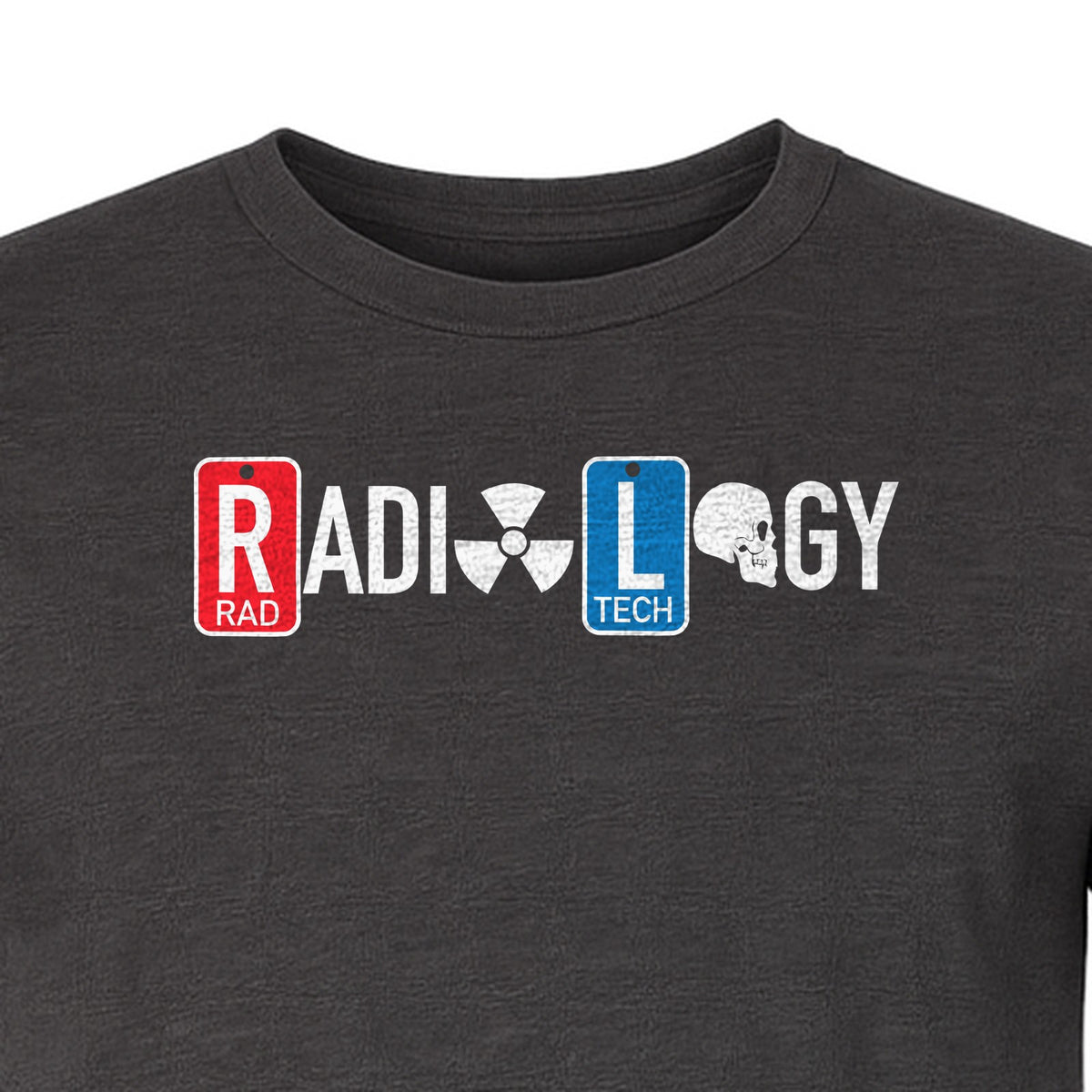 Radiology Tech T-Shirt, Red Rad and Blue Tile Lettering Design for Medical Imaging Professionals