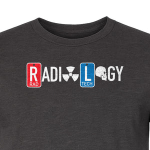 Radiology Tech T-Shirt, Red Rad and Blue Tile Lettering Design for Medical Imaging Professionals