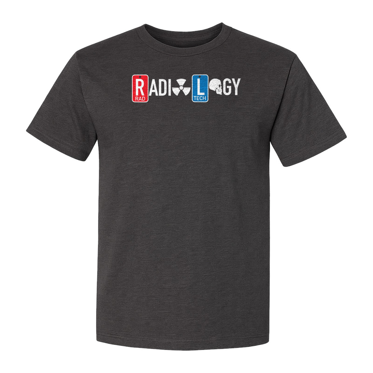 Radiology Tech T-Shirt, Red Rad and Blue Tile Lettering Design for Medical Imaging Professionals