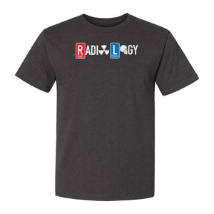 Radiology Tech T-Shirt, Red Rad and Blue Tile Lettering Design for Medical Imaging Professionals