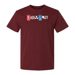 Radiology Tech T-Shirt, Red Rad and Blue Tile Lettering Design for Medical Imaging Professionals
