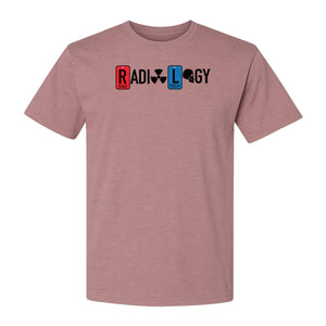 Radiology Tech T-Shirt, Red Rad and Blue Tile Lettering Design for Medical Imaging Professionals