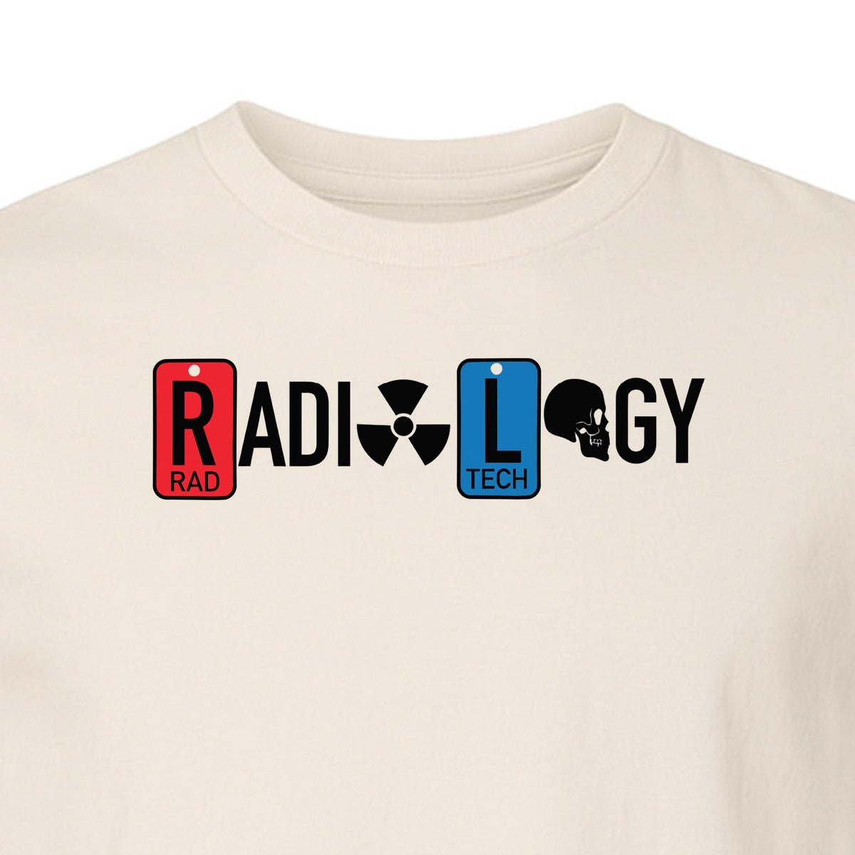 Radiology Tech T-Shirt, Red Rad and Blue Tile Lettering Design for Medical Imaging Professionals