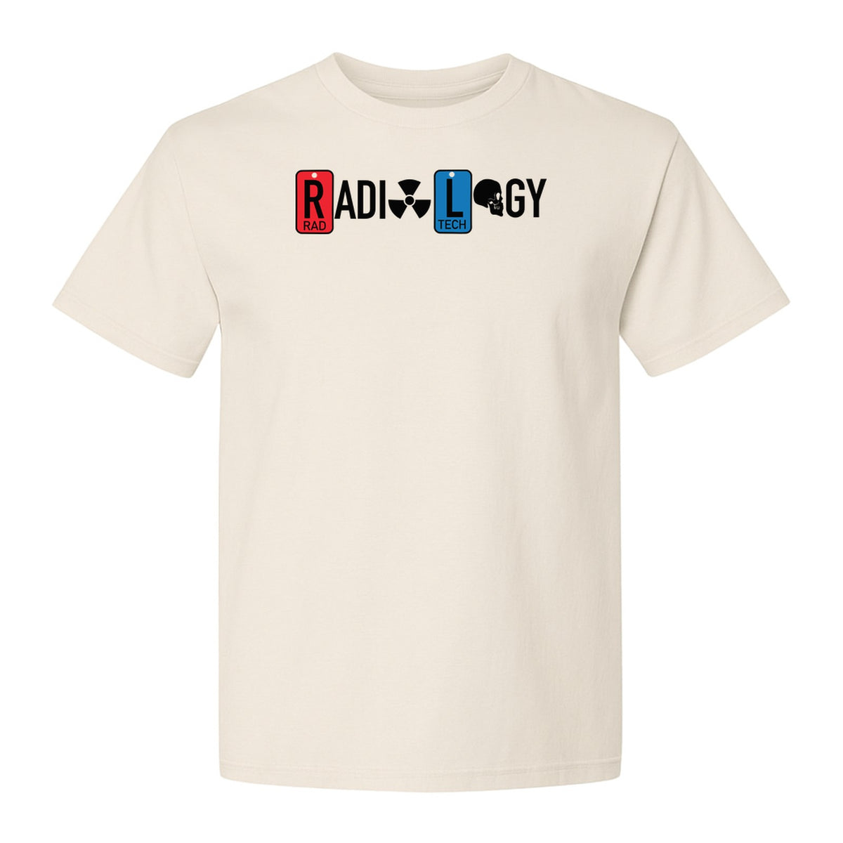 Radiology Tech T-Shirt, Red Rad and Blue Tile Lettering Design for Medical Imaging Professionals