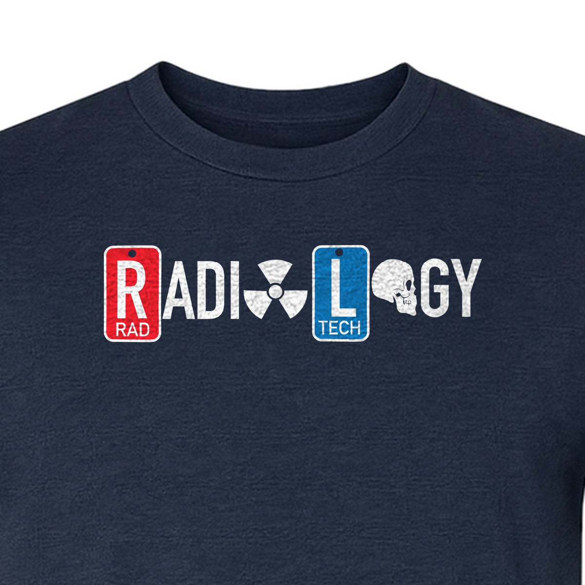 Radiology Tech T-Shirt, Red Rad and Blue Tile Lettering Design for Medical Imaging Professionals