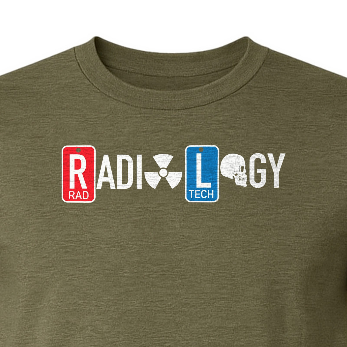 Radiology Tech T-Shirt, Red Rad and Blue Tile Lettering Design for Medical Imaging Professionals