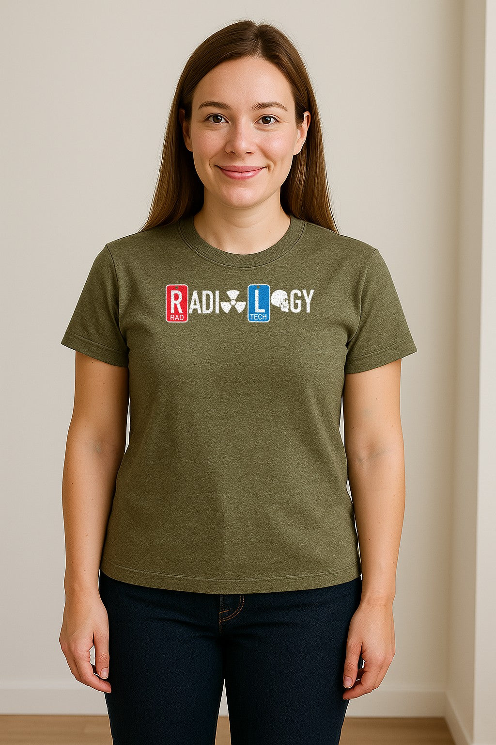 Radiology Tech T-Shirt, Red Rad and Blue Tile Lettering Design for Medical Imaging Professionals