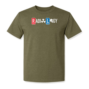 Radiology Tech T-Shirt, Red Rad and Blue Tile Lettering Design for Medical Imaging Professionals