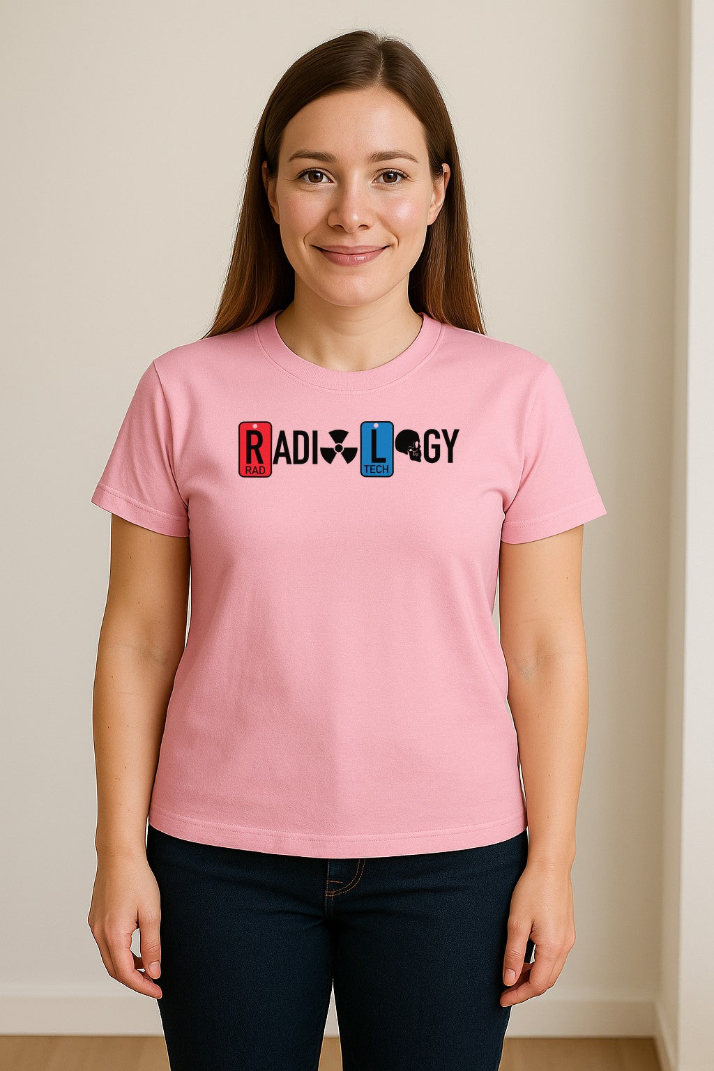 Radiology Tech T-Shirt, Red Rad and Blue Tile Lettering Design for Medical Imaging Professionals