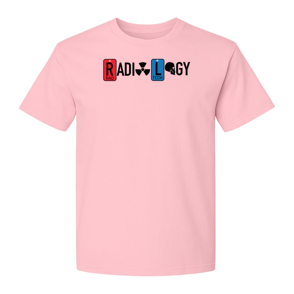 Radiology Tech T-Shirt, Red Rad and Blue Tile Lettering Design for Medical Imaging Professionals