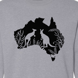 Kangaroo Sweatshirt, Australia Map Wildlife Graphic for Animal Lovers and Travel Fans