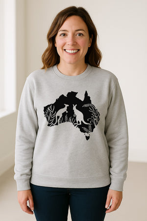 Kangaroo Sweatshirt, Australia Map Wildlife Graphic for Animal Lovers and Travel Fans