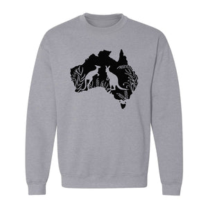 Kangaroo Sweatshirt, Australia Map Wildlife Graphic for Animal Lovers and Travel Fans