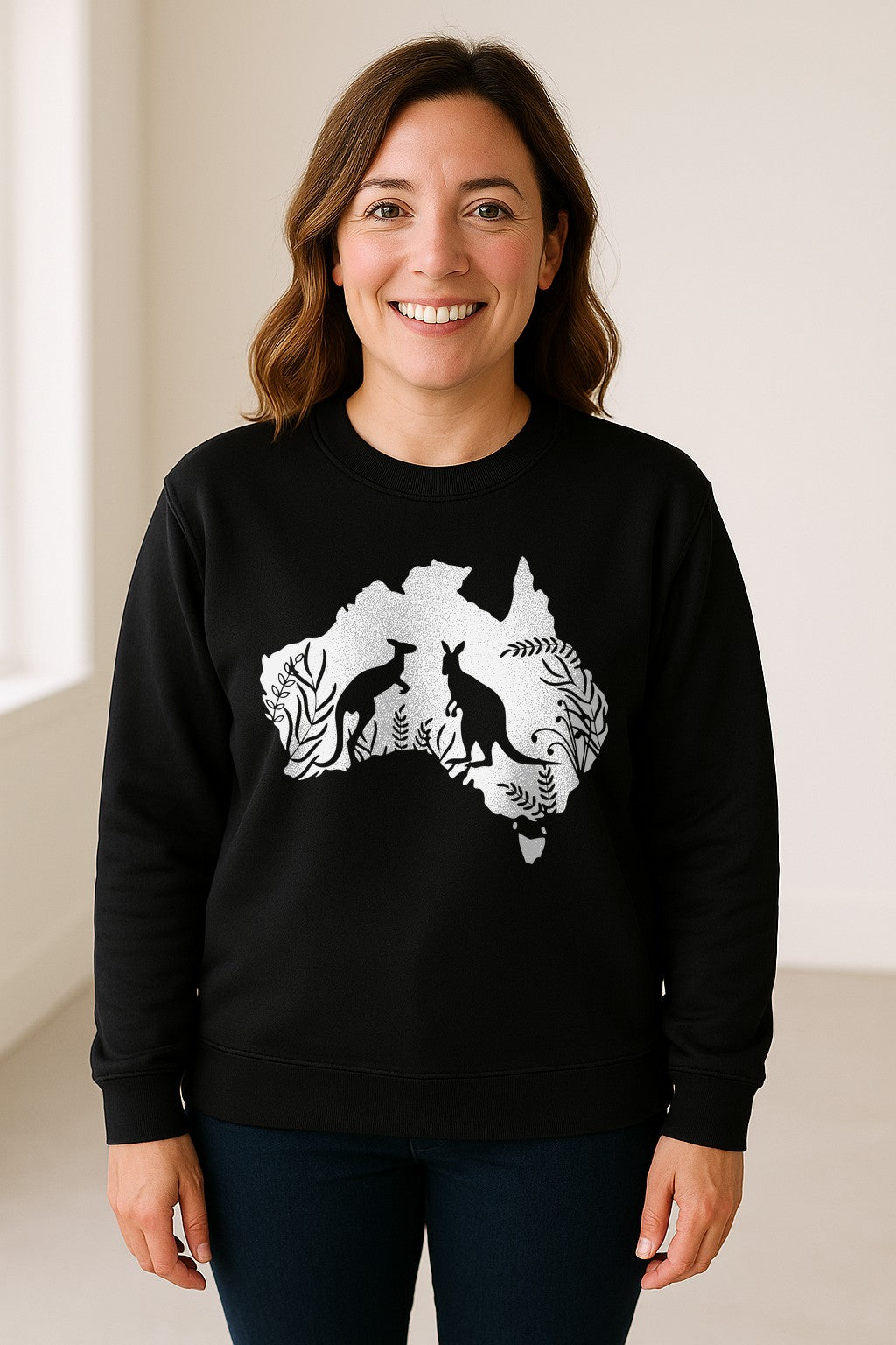 Kangaroo Sweatshirt, Australia Map Wildlife Graphic for Animal Lovers and Travel Fans