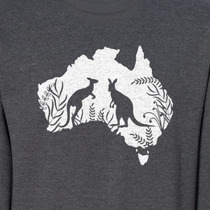 Kangaroo Sweatshirt, Australia Map Wildlife Graphic for Animal Lovers and Travel Fans