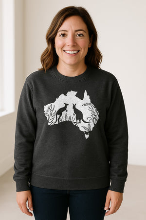 Kangaroo Sweatshirt, Australia Map Wildlife Graphic for Animal Lovers and Travel Fans