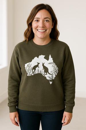 Kangaroo Sweatshirt, Australia Map Wildlife Graphic for Animal Lovers and Travel Fans