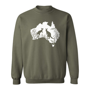 Kangaroo Sweatshirt, Australia Map Wildlife Graphic for Animal Lovers and Travel Fans