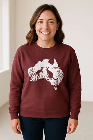 Kangaroo Sweatshirt, Australia Map Wildlife Graphic for Animal Lovers and Travel Fans