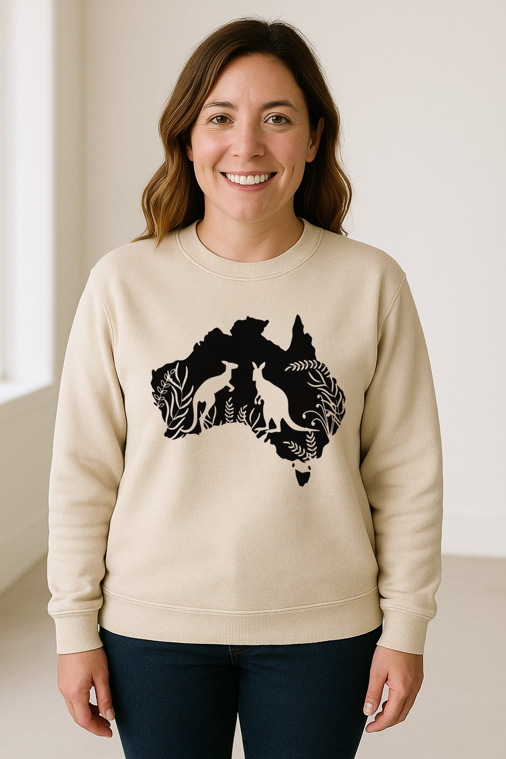 Kangaroo Sweatshirt, Australia Map Wildlife Graphic for Animal Lovers and Travel Fans