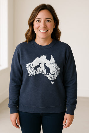 Kangaroo Sweatshirt, Australia Map Wildlife Graphic for Animal Lovers and Travel Fans