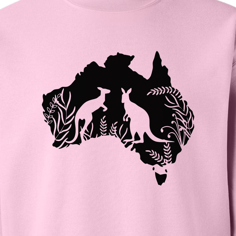 Kangaroo Sweatshirt, Australia Map Wildlife Graphic for Animal Lovers and Travel Fans