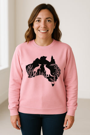 Kangaroo Sweatshirt, Australia Map Wildlife Graphic for Animal Lovers and Travel Fans