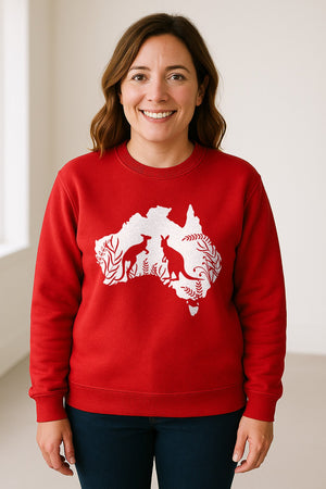 Kangaroo Sweatshirt, Australia Map Wildlife Graphic for Animal Lovers and Travel Fans