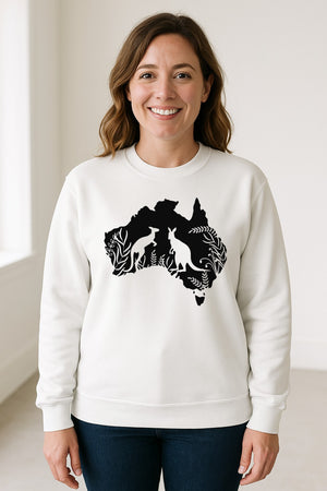 Kangaroo Sweatshirt, Australia Map Wildlife Graphic for Animal Lovers and Travel Fans
