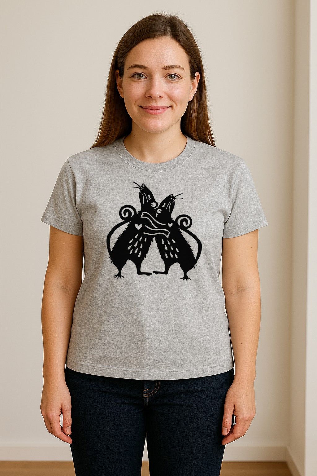 Rat T-Shirt, Hugging Rodent Illustration for Animal Lovers and Pocket Pet Owners