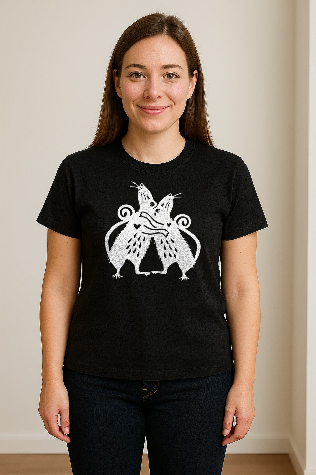Rat T-Shirt, Hugging Rodent Illustration for Animal Lovers and Pocket Pet Owners