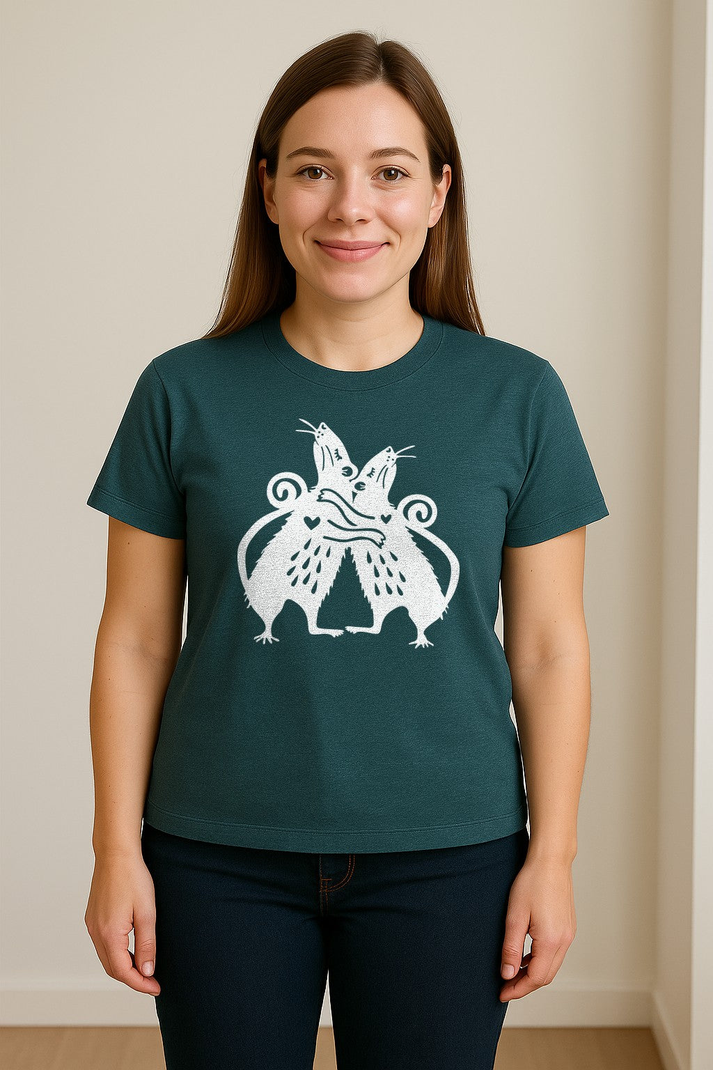 Rat T-Shirt, Hugging Rodent Illustration for Animal Lovers and Pocket Pet Owners